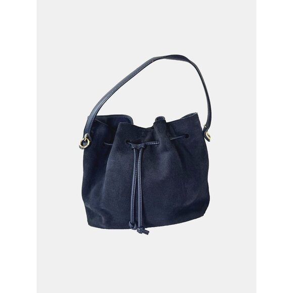 Talbots Navy Blue Leather Suede Hand Bag Satchel Purse Preppy Minimalist Capsule - Picture 1 of 14